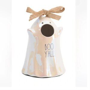 NEW Rae Dunn Boo Y'all Luster Ghost Boo Birdhouse Burlap Bow Halloween Decor NIB